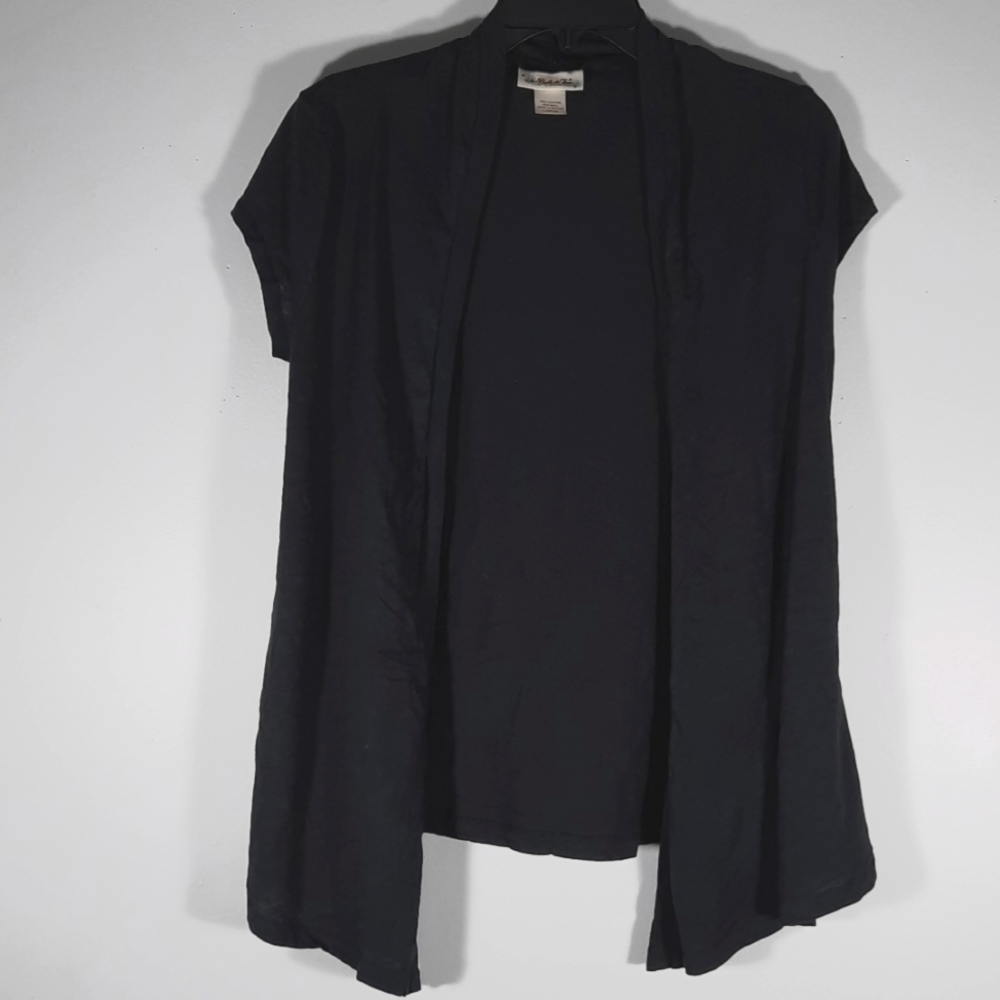 NWT Belle du Tour dark gray short cover blouse SZ L.